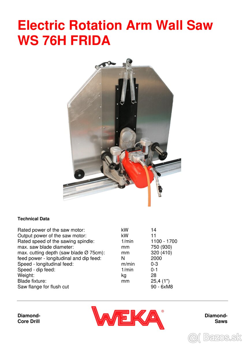 El. stěnová pila WEKA WS 76 H, řez 410 mm, 14 kW - 6