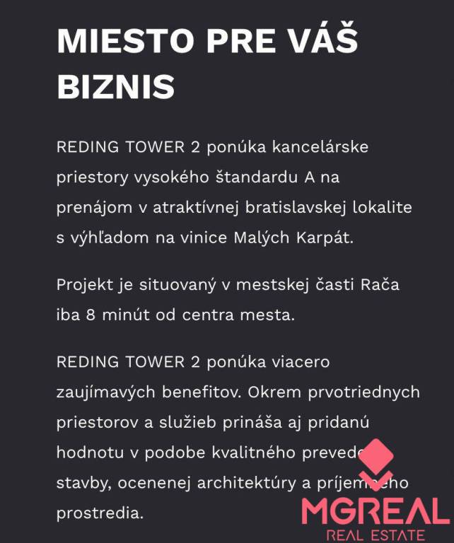 Reprezentatívne priestory 49m2, Reding Tower 2, Racianska ul - 6