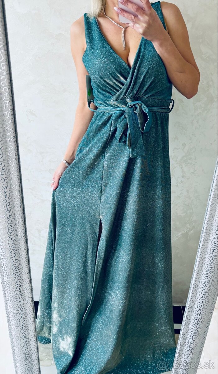 Spoločenské šaty metalic mint green - 6