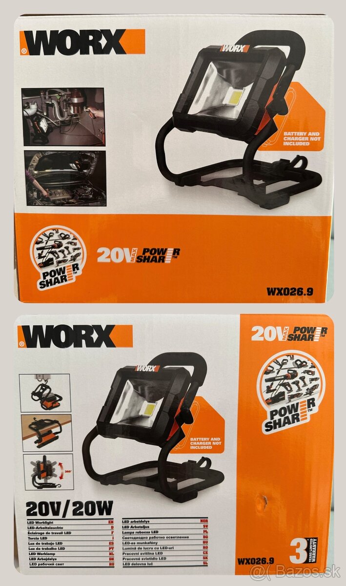 Aku pracovné svetlo WORX 20V WX026.9 s AKU a NABÍJAČKOU - 6