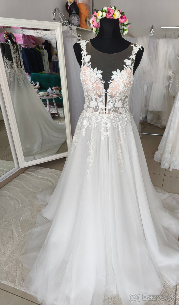 Predám nádherné úplne nové svadobné šaty s jemné trblietav - 6
