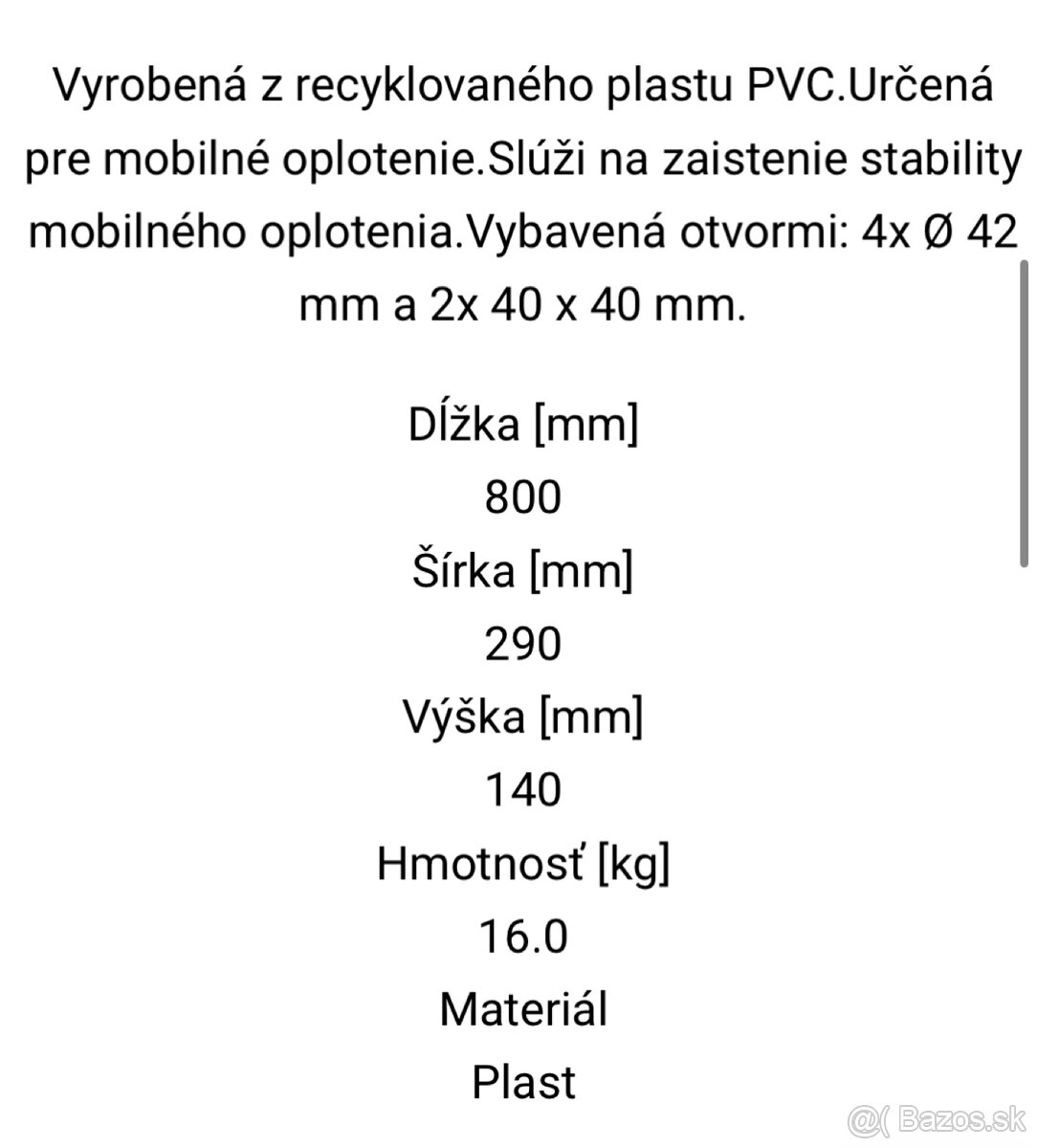 Predám plastové (16kg) podstavce na mobilný plot - 6