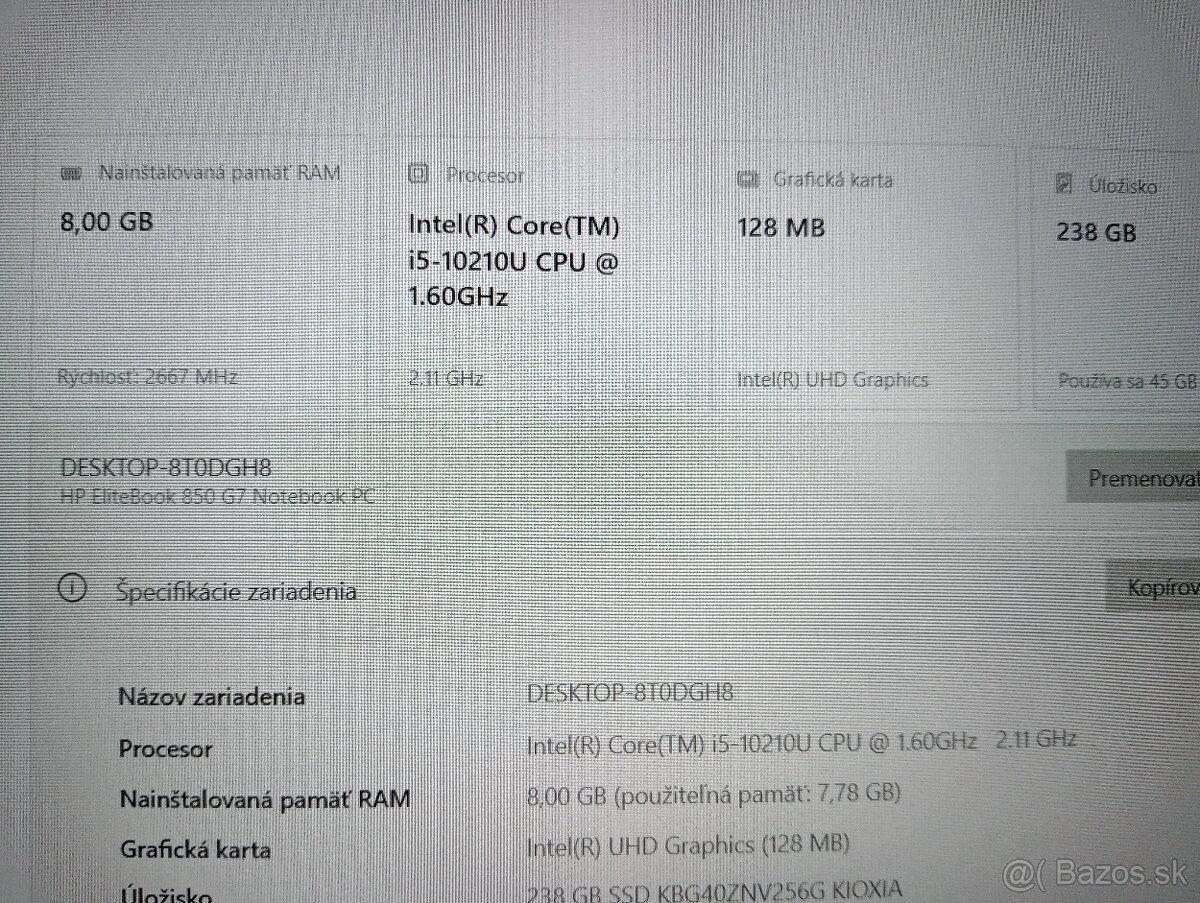 Hp elitebook 850 g7 - Intel core i5 -8gb ram -ssd - 6