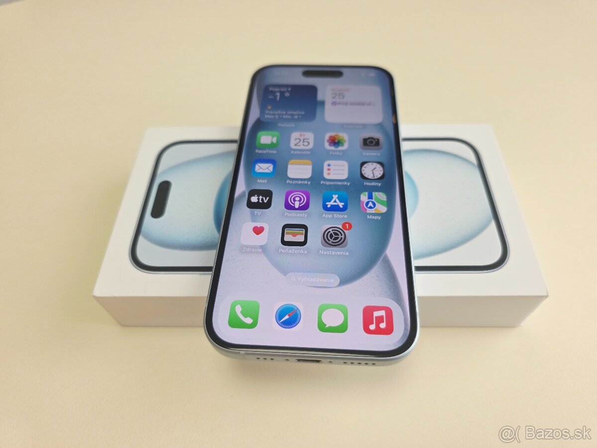 APPLE IPHONE 15 128GB,BLUE ,BATERKA 100%.ZÁRUKA - 6