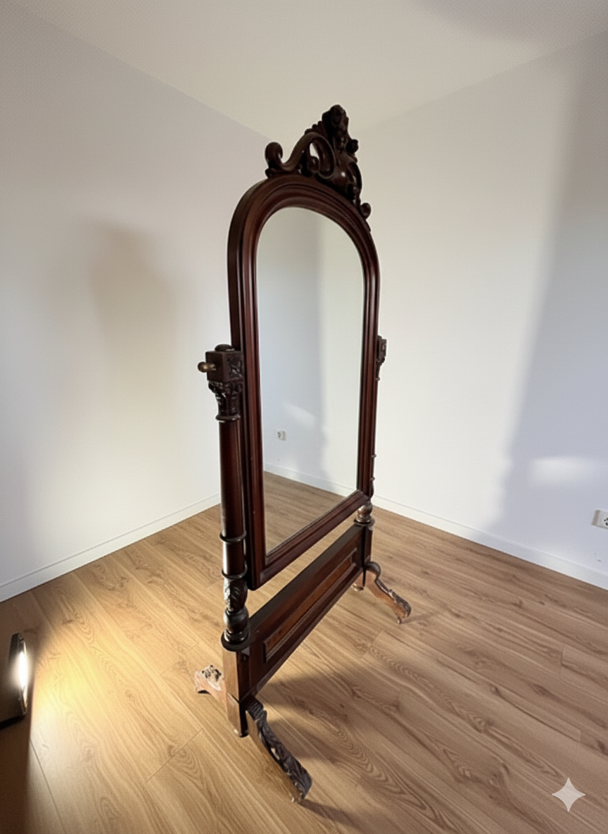 Predám krásne starožitné stojanové zrkadlo – masívne drevo - 6