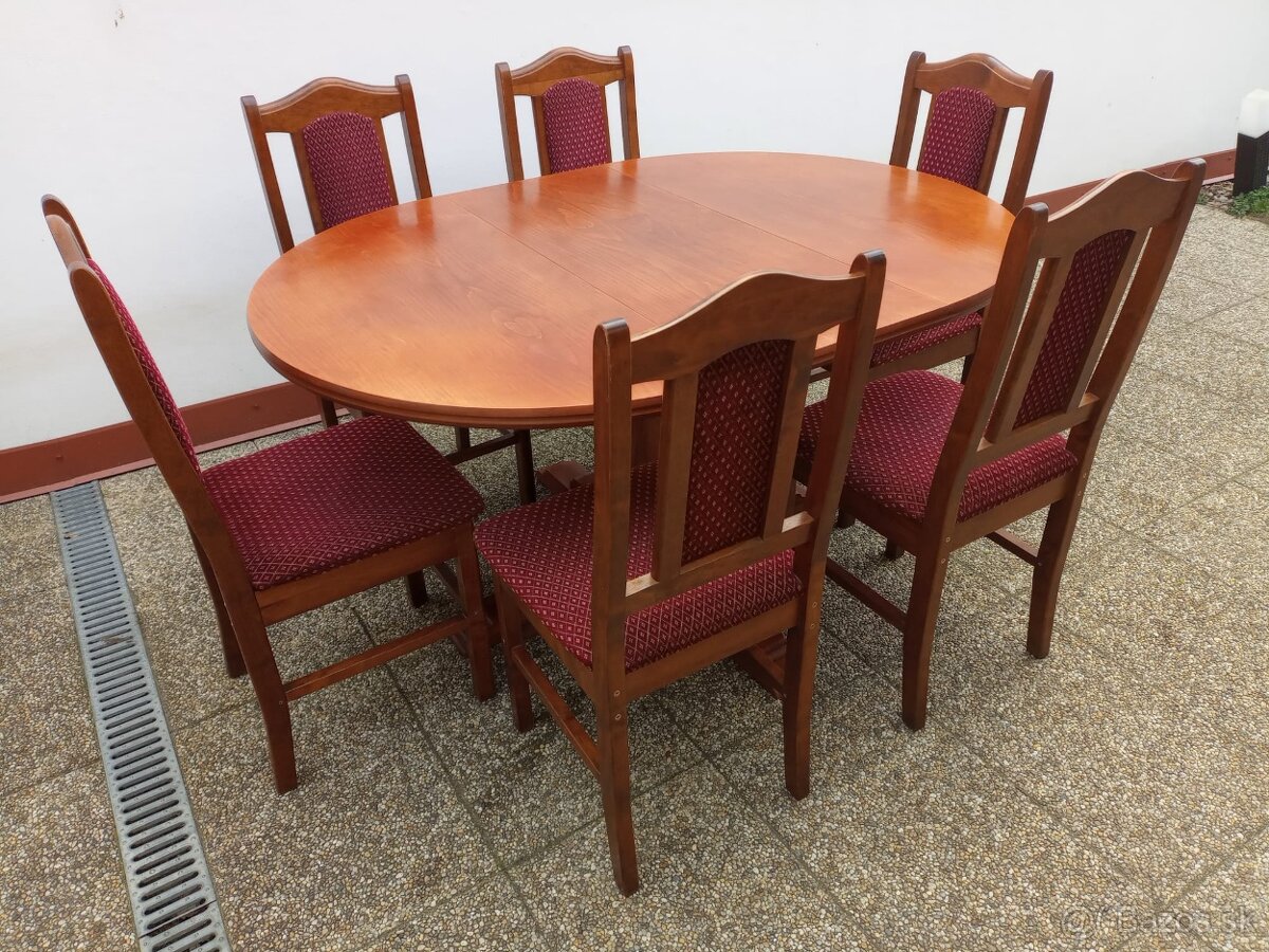 Rustikální jídelní set, rozkládací stůl, 6 židlí, masív - 6