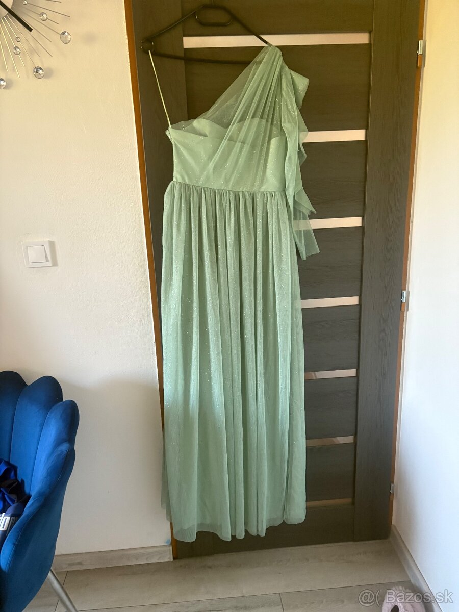 Mentolové spoločenské šaty M - 6