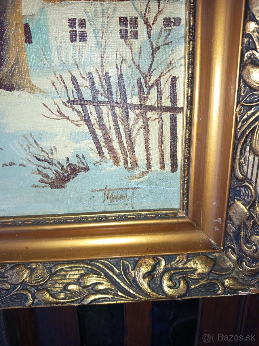 Obraz olejomaľba ,sneh na dedine - 6