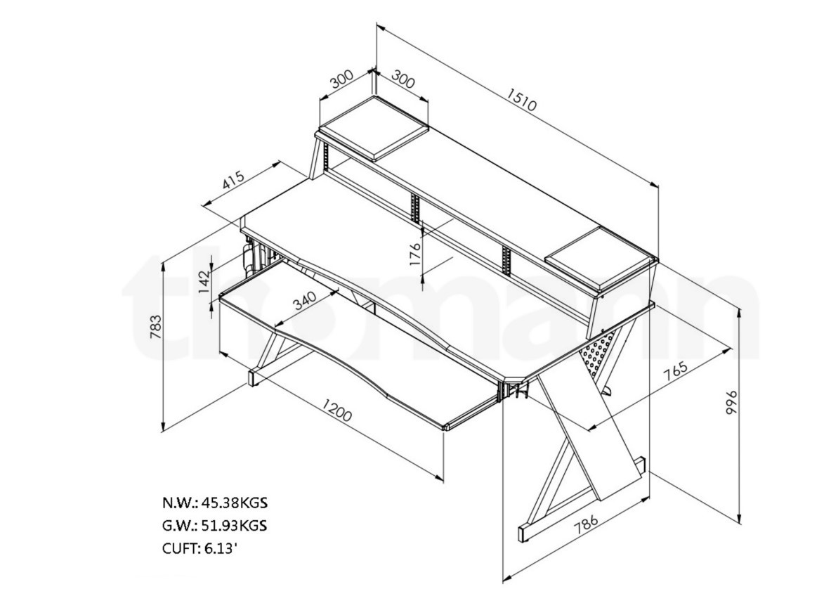 Thomann Studio Table XL Wood + t.racks Power MS6 - 6