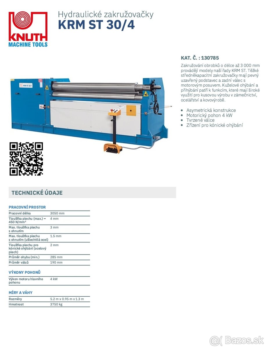 Hydraulická 3-valcová ohýbačka plechu KNUTH KRM-S 30/4 - 6