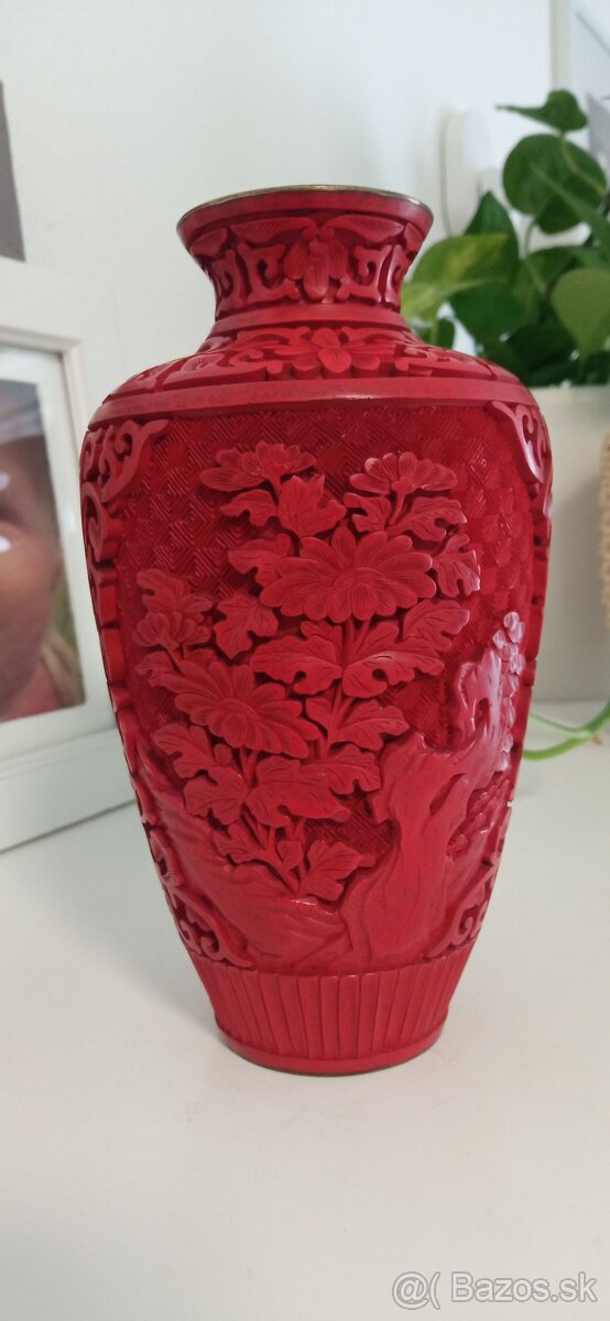 Starožitná čínska vyrezávaná váza z Cinnabaritu (rumelka) 18 - 6