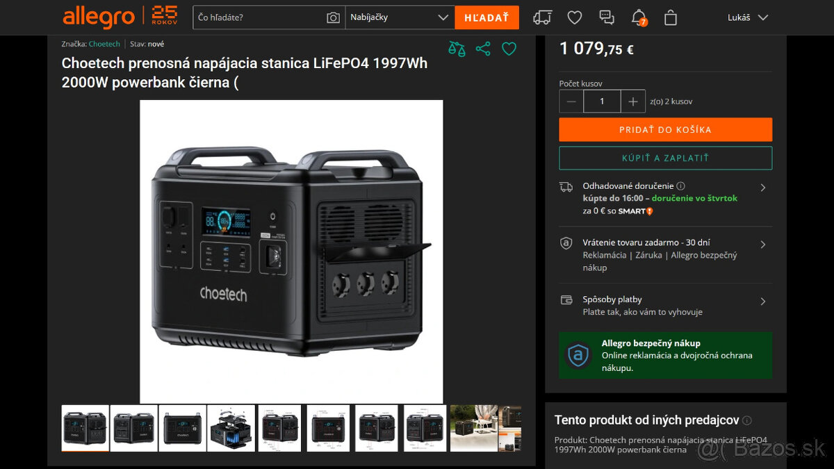 Predám Choetech BS006 prenosná stanica LiFePO4 2000w - 6