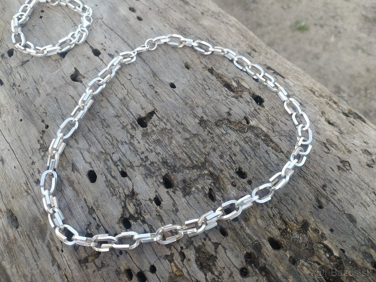 Strieborná retiazka a náramok - ručná práce - 6