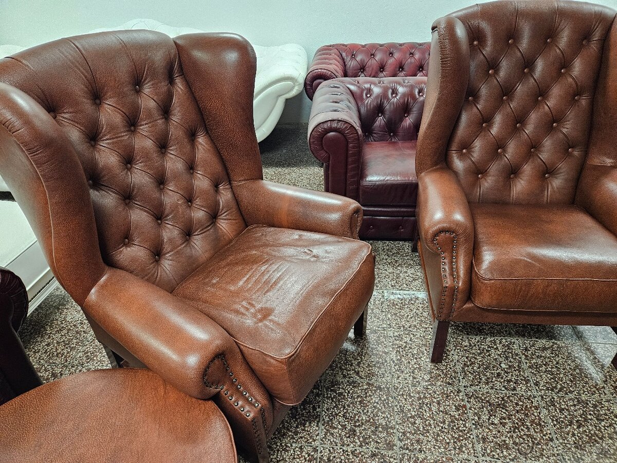 CHESTERFIELD ŠTÝL-WINGBACK-KOŽENÁ SEDAČKA - 6