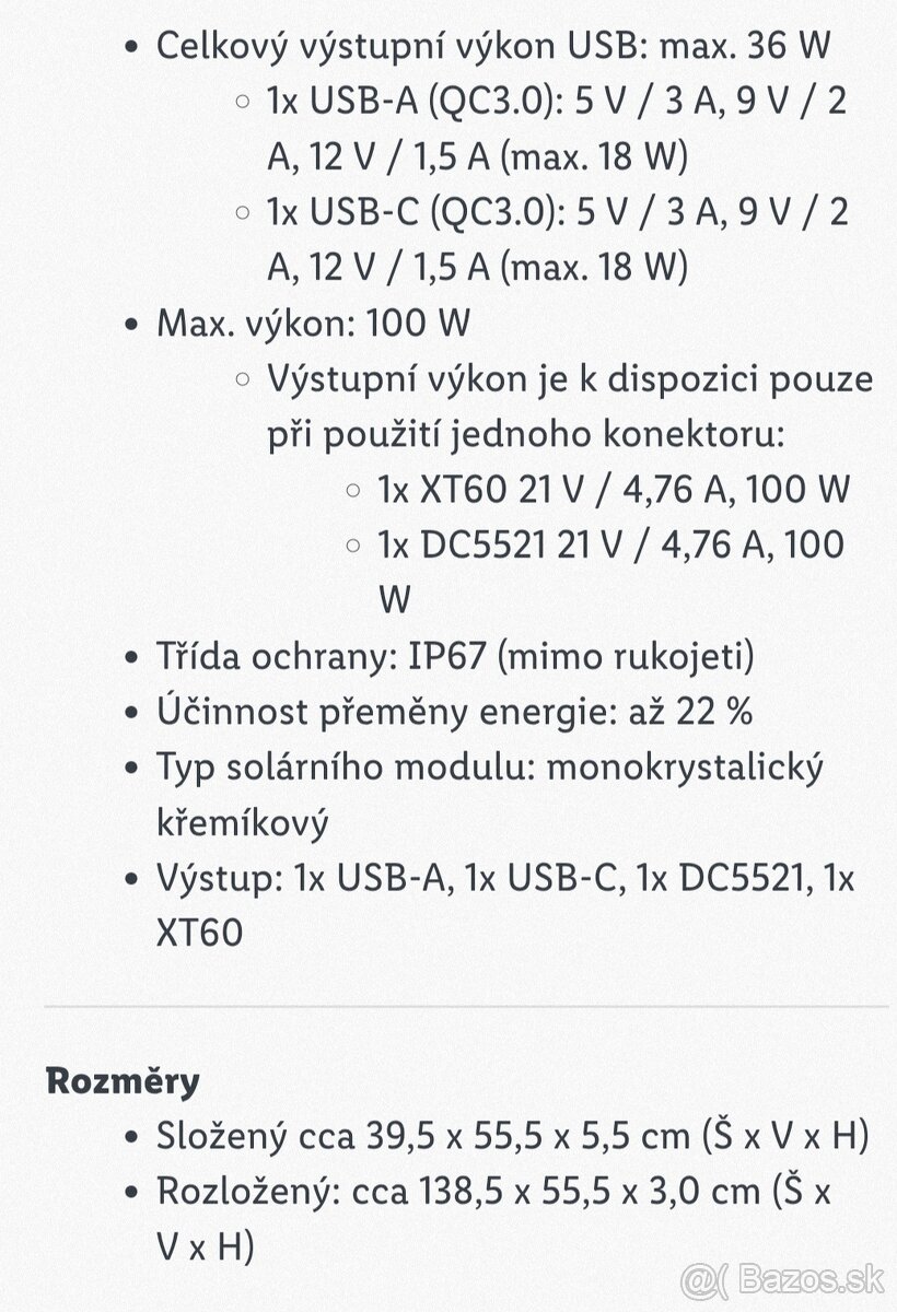 Prenosny solarny panel 100W/5A - 6