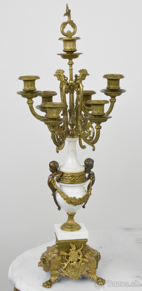 Starožitné krbové hodiny FHS s kentaury+svícny XXL - 6