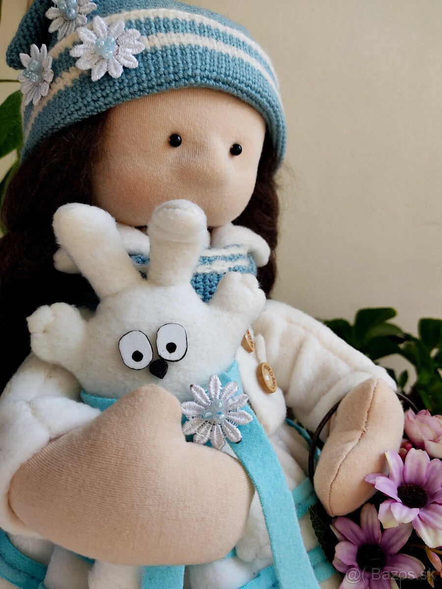 Interiérová textilná bábika so zajačikom - 6