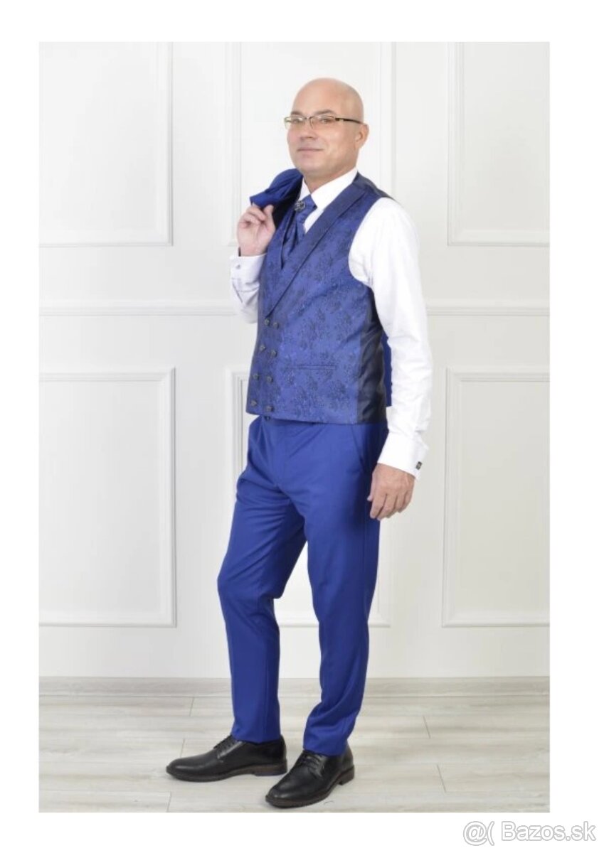 Pánsky exkluzívny parížsky modrý smoking (Oblek) - 6