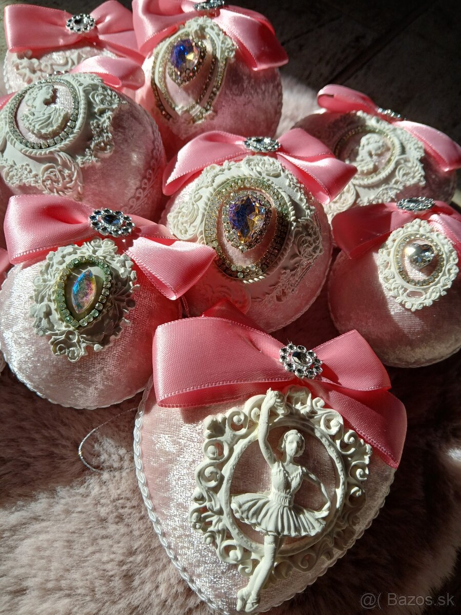 Luxusne zamatove vianocne gule ruzove - 6