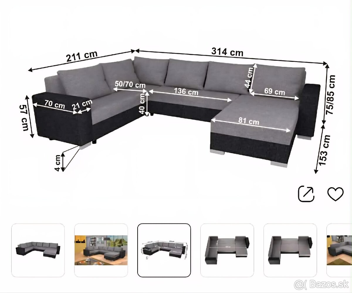 Sedacia súprava v tvare U - skoro nová - 6