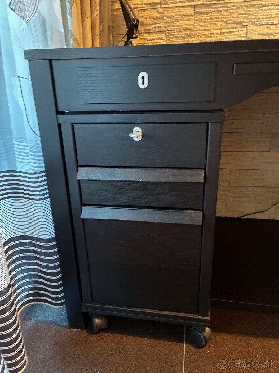 Elegantný veľký čierny pracovný stôl + šuflíkový kontajner - 6