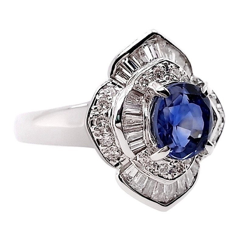 Platinový prsteň s mohutným Barma zafírom 1,73ct a diamantmi - 6