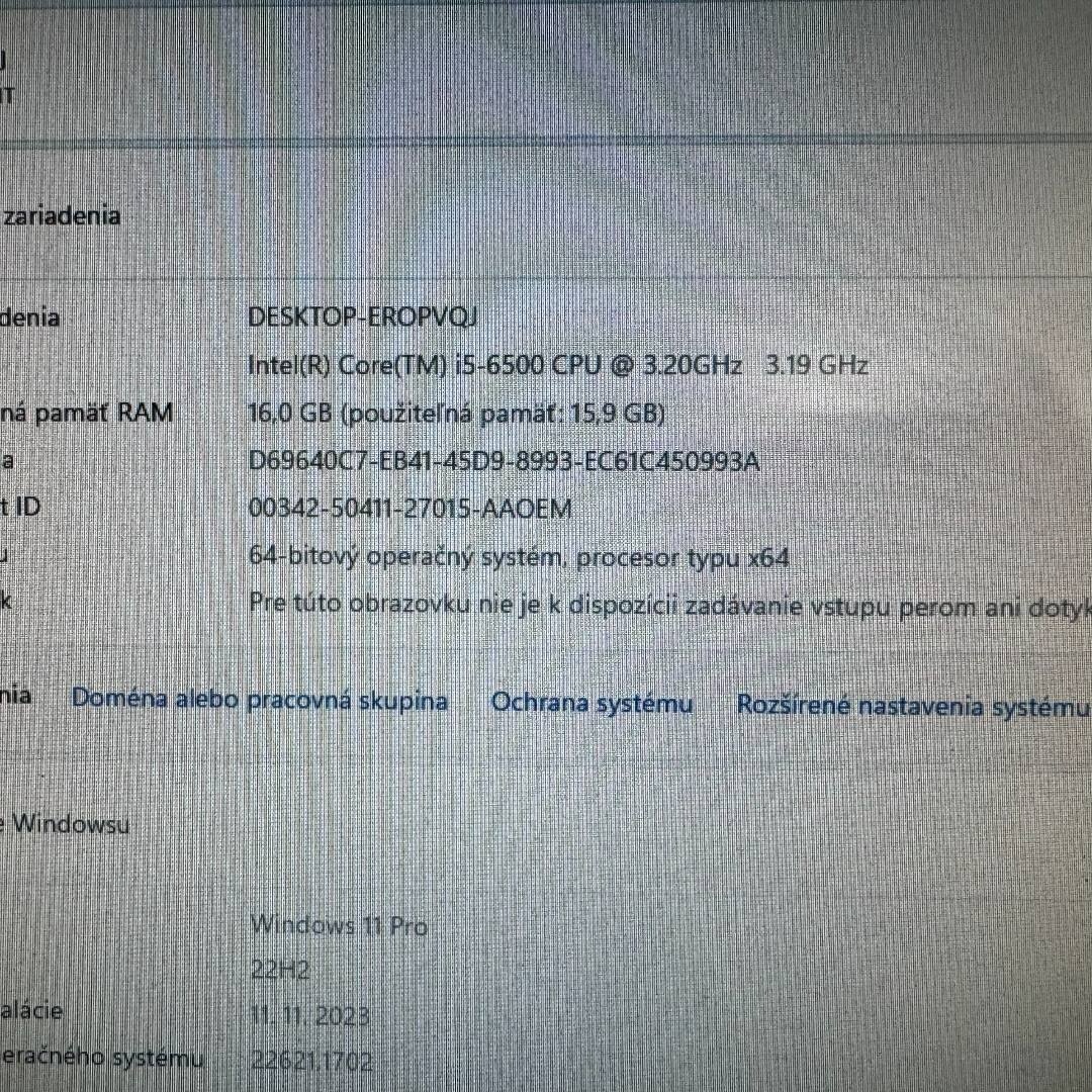 Herný počítač HP.Intel i5-6500 4x3,20GHz.16gb ram.RTX3050 6G - 6