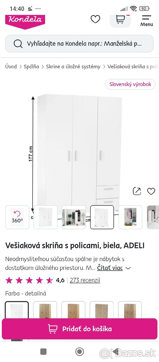 Predám skriňu šatníková -Biela - 6