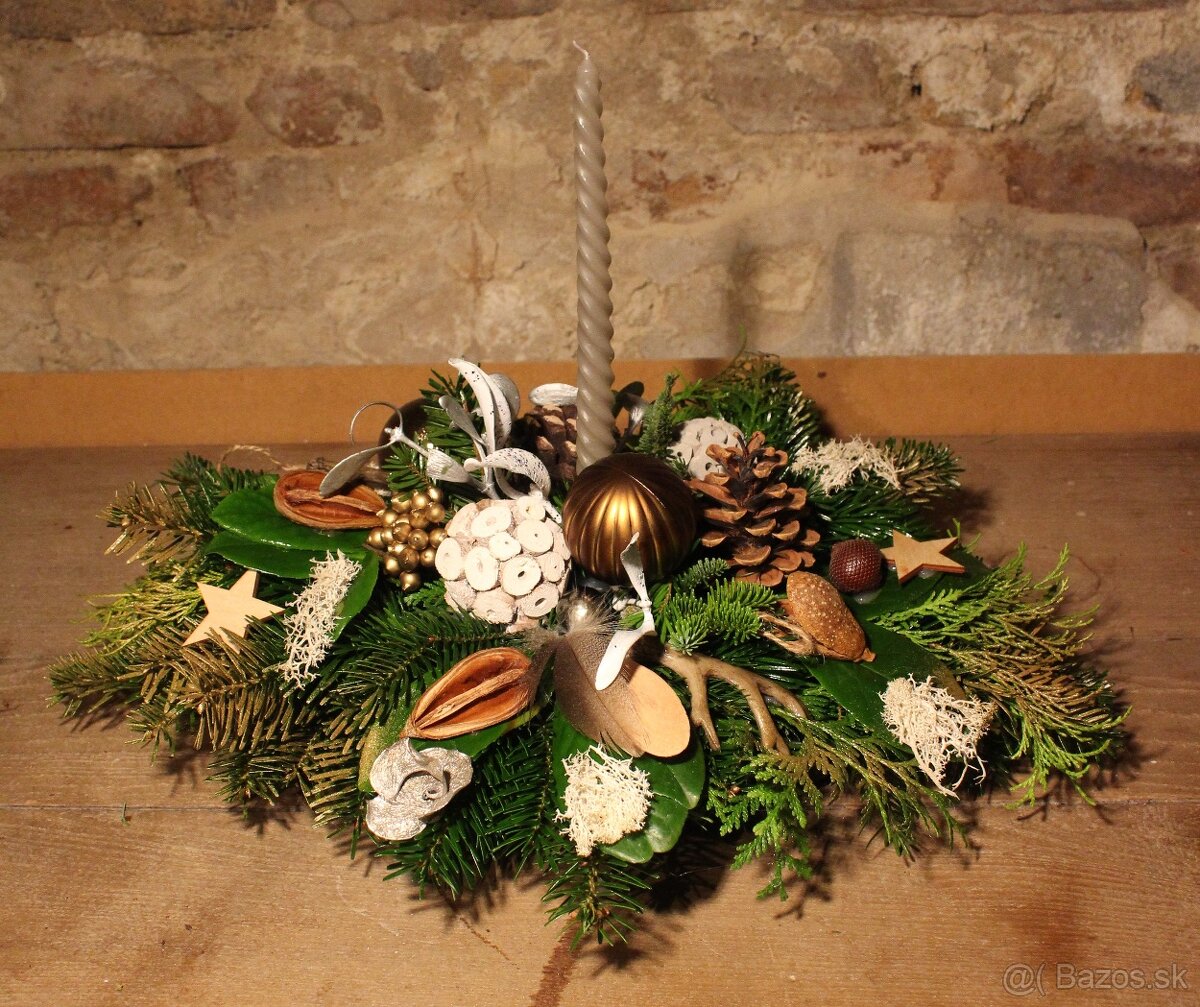 Vianočný svietnik s čerstvej čečiny - 6