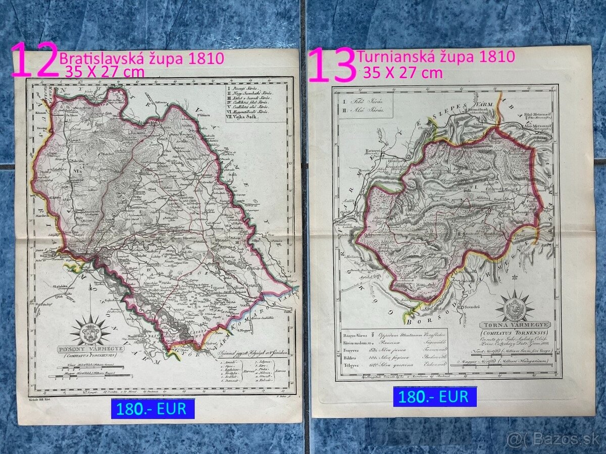 Slovenské župy 200 ročné mapy celá zbierka na predaj - 6