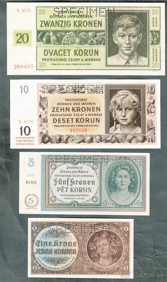 Staré bankovky PROTEKTORÁT KOMPLET SESTAVA bezvadný stav - 6