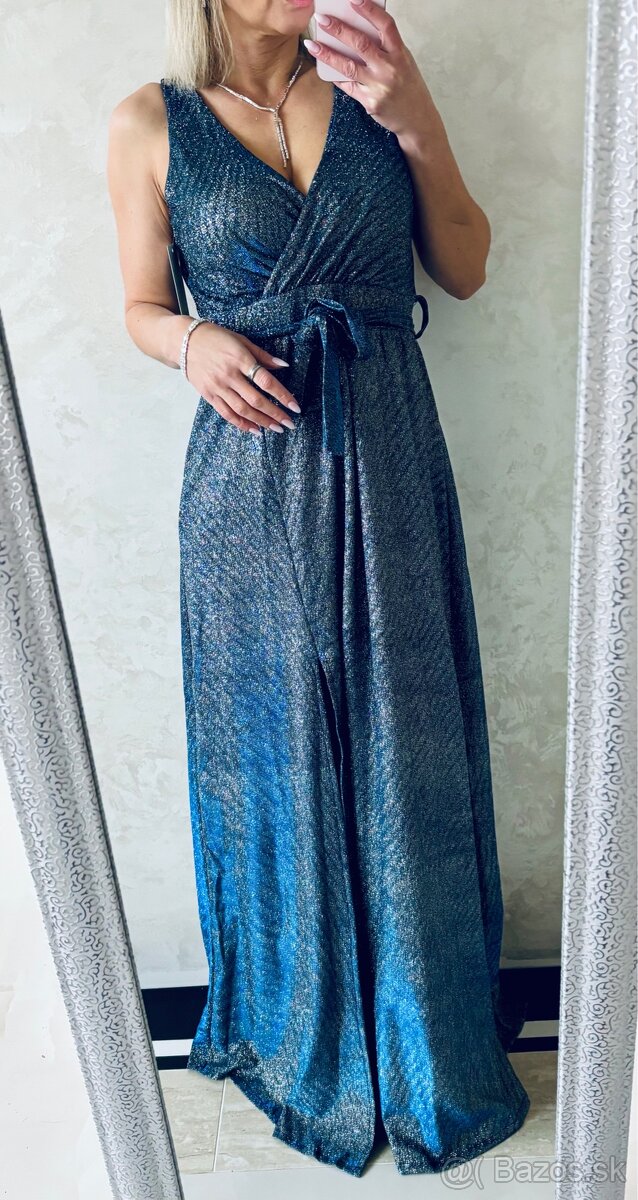 Spoločenské šaty metalic blue - 6