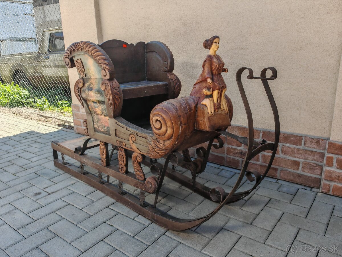 Veľké drevené starožitné sane - 6