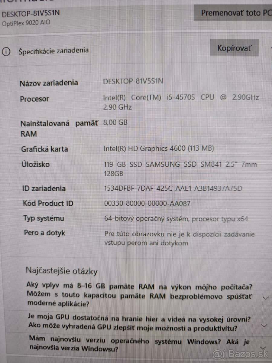 Ponúkam All in One PC - Dell Optiplex 9020 AIO - 6