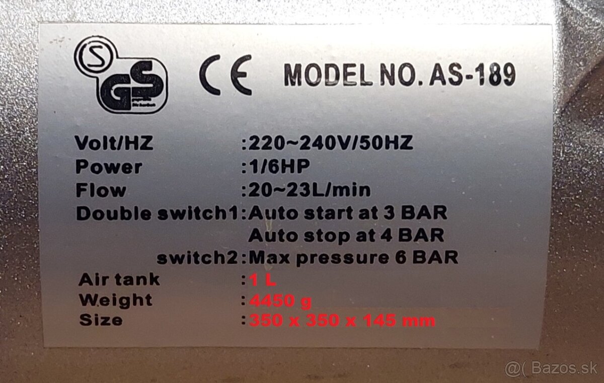 Airbrush kompresor s tlakovou nádobou 1 L - 6