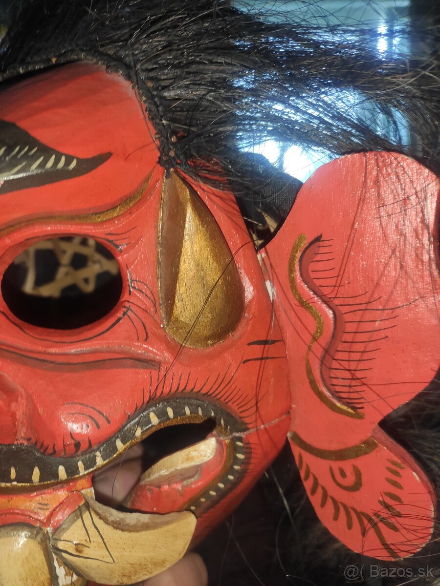 Okultná Indonézska drevená vyrezávaná maska Boha - 6