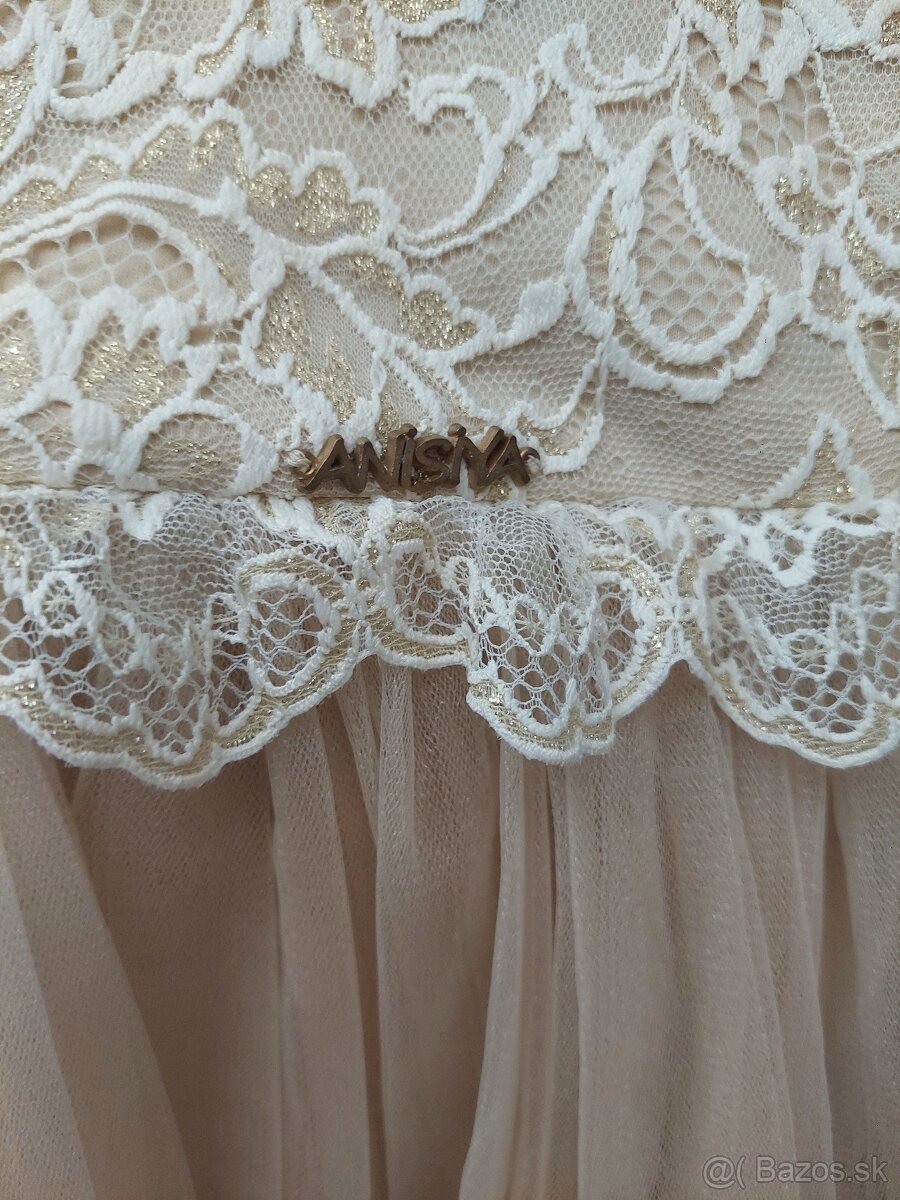 Spoločenské béžové šaty - 6