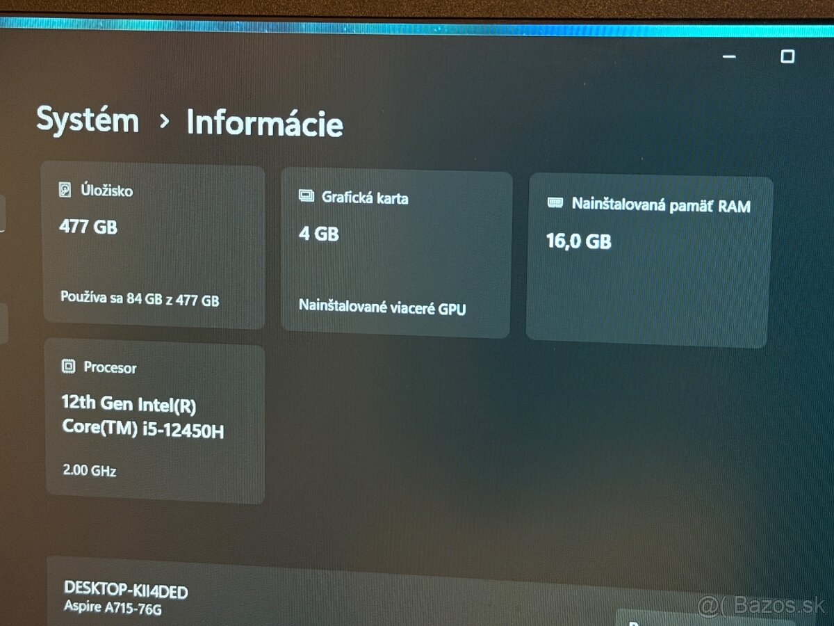 Herný Acer Aspire 7 I5 / RTX / 16gb ram / 512gb ssd - 6