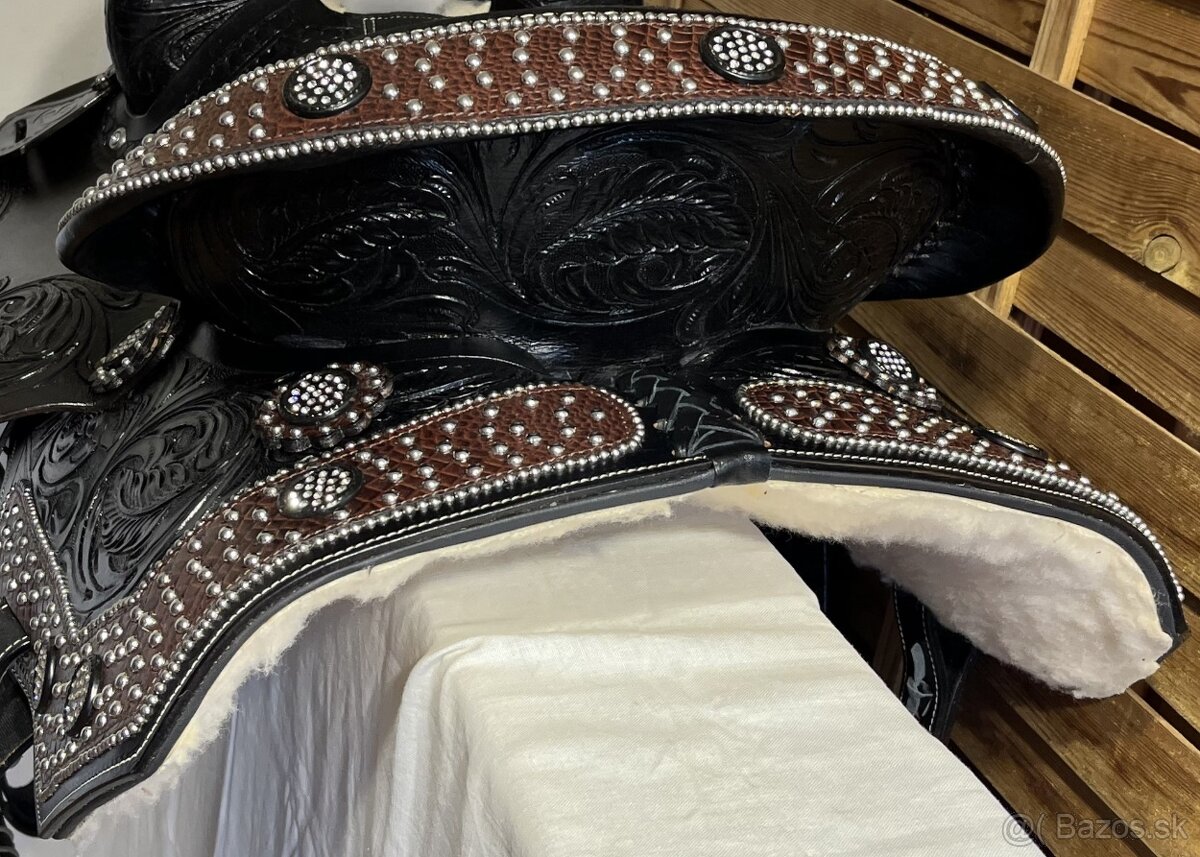 Westernový sedlový komplet 23) černé Floral hnědý krokodýl - 6