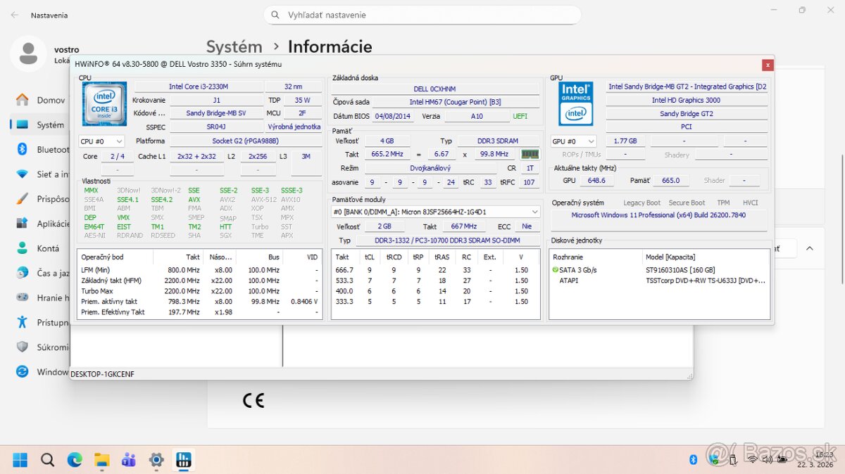 2 x Dell Vostro 3550 velkost 13,3" - 6