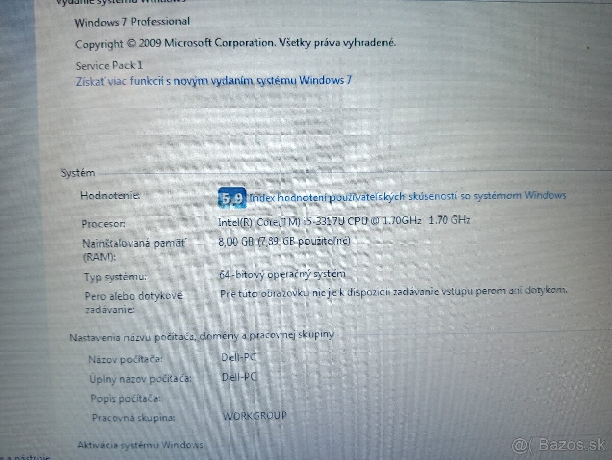 Dell Inspiron - Intel core i5 -8gb ram - Win 7 - bez baterky - 6