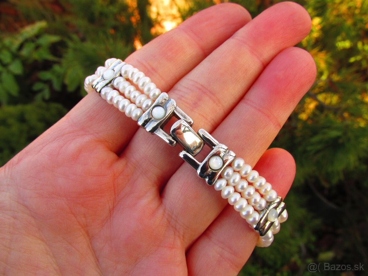 Dámske funkčné strieborné hodinky s riečnymi perlami, Ag 925 - 6