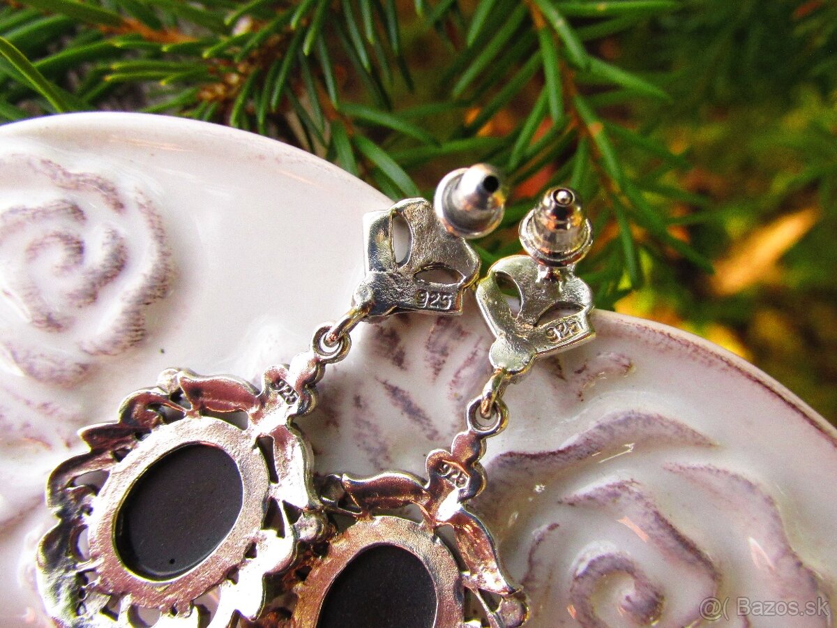 Strieborné náušnice s markazitmi a kameou, Ag 925 - 6