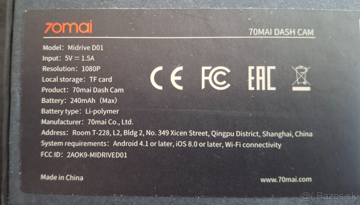 Predám autokameru 70mai Smart Dash Cam - 6