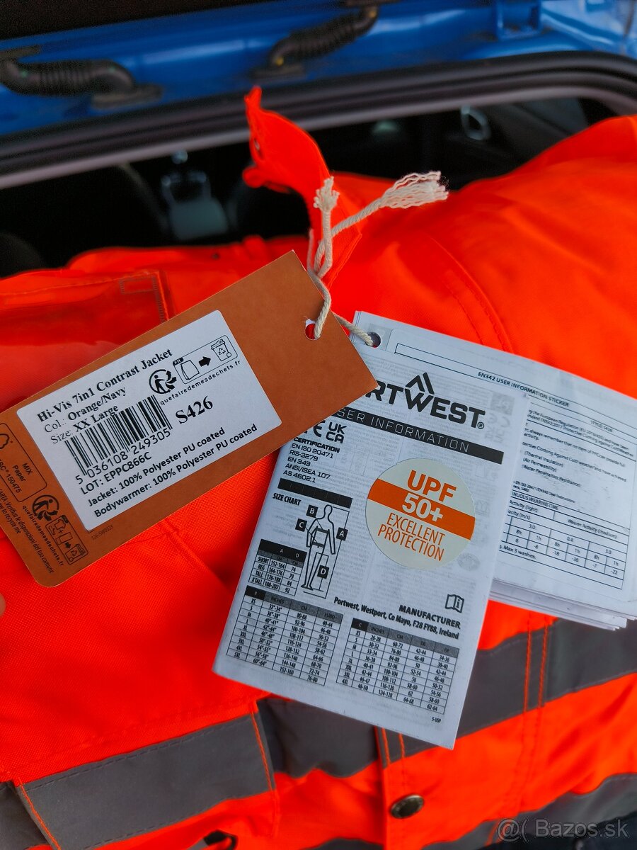 Reflexná pracovná bunda Portwest 3 vrstvová modrá/oranžová - 6