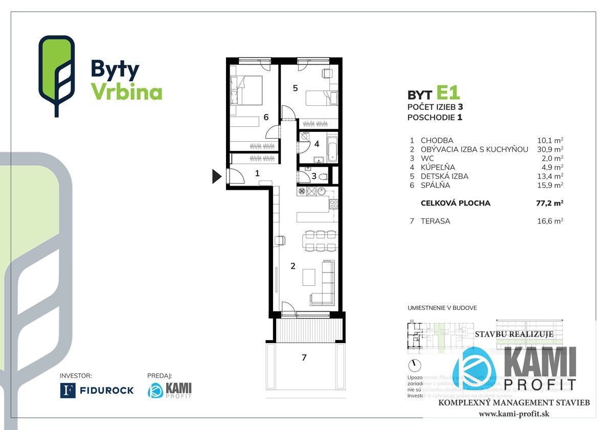 Na predaj 3 izbový byt s terasou v novostavbe v Piešťanoch B - 6
