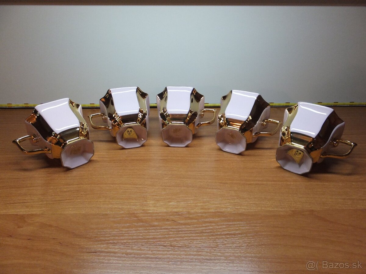 Šapo Empír, růžový porcelán Chodov, šálky s podšálky. - 6