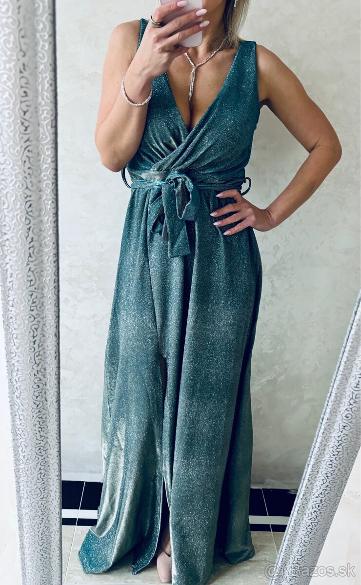 Spoločenské šaty metalic mint green - 6