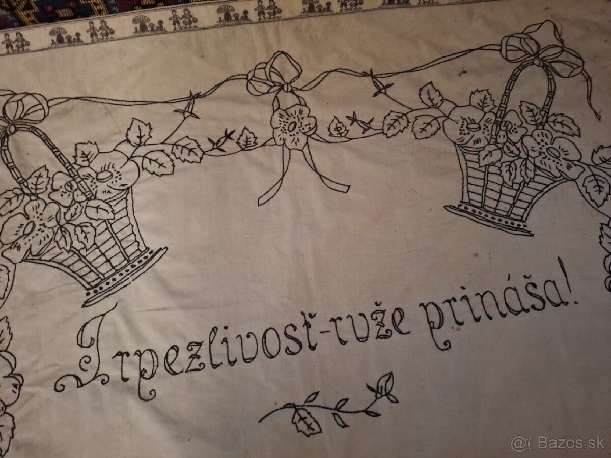 Originálne vyšívané ľudové textílie - vintage s nápismi - 6