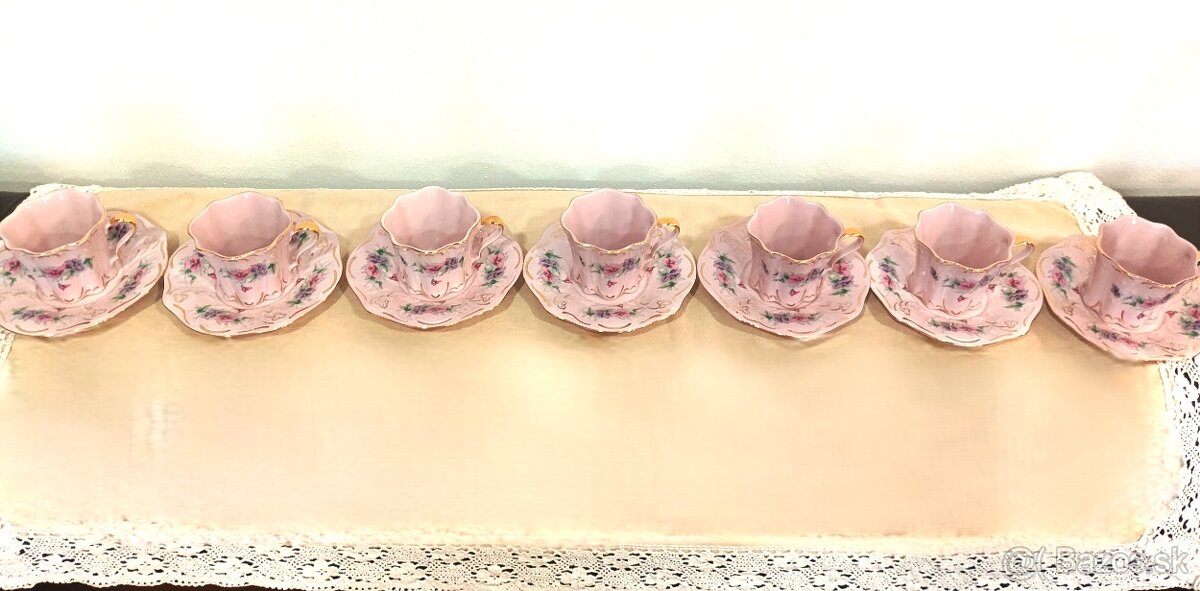 Růžový porcelán - ,,Kompletní "čajová souprava - 6